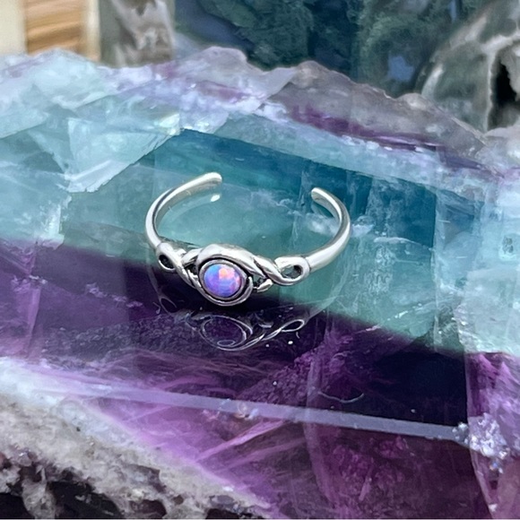 Sterling Silver 925 Pink Opalite Dainty Adjustable Toe Ring - Picture 4 of 7